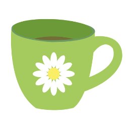 Green coffe cup with white flower.